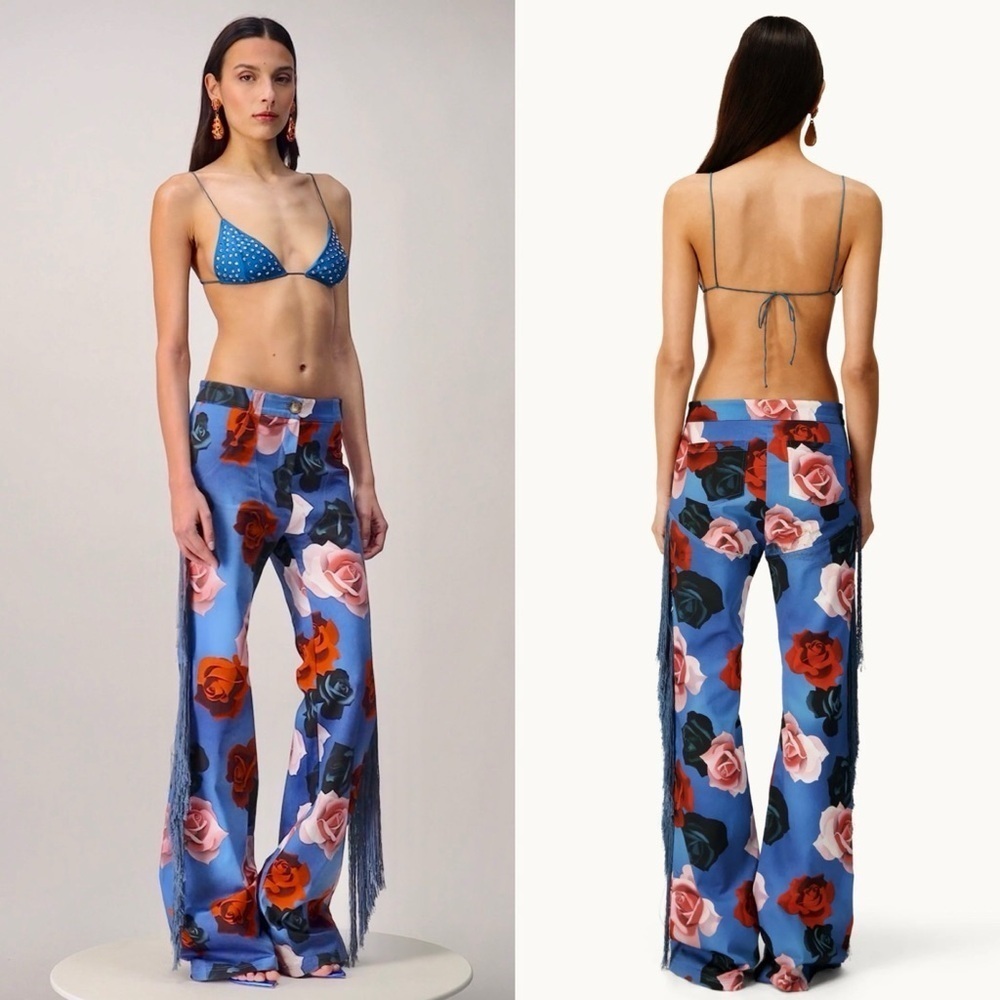 Mirae Pants Icy Roses Fringe Straight Leg Pants Size 6 NEW